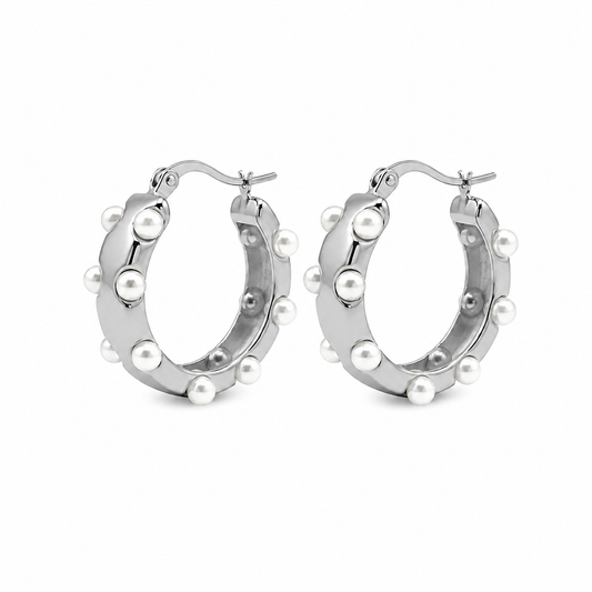 Pearl Hoop Oorbellen Zilver